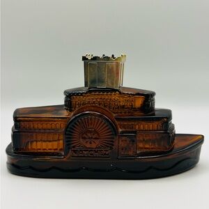 Vintage Avon Sidewheeler Riverboat Decanter Natchez Amber Glass Empty